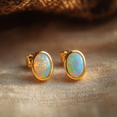 Vintage Oval White Opal Earrings