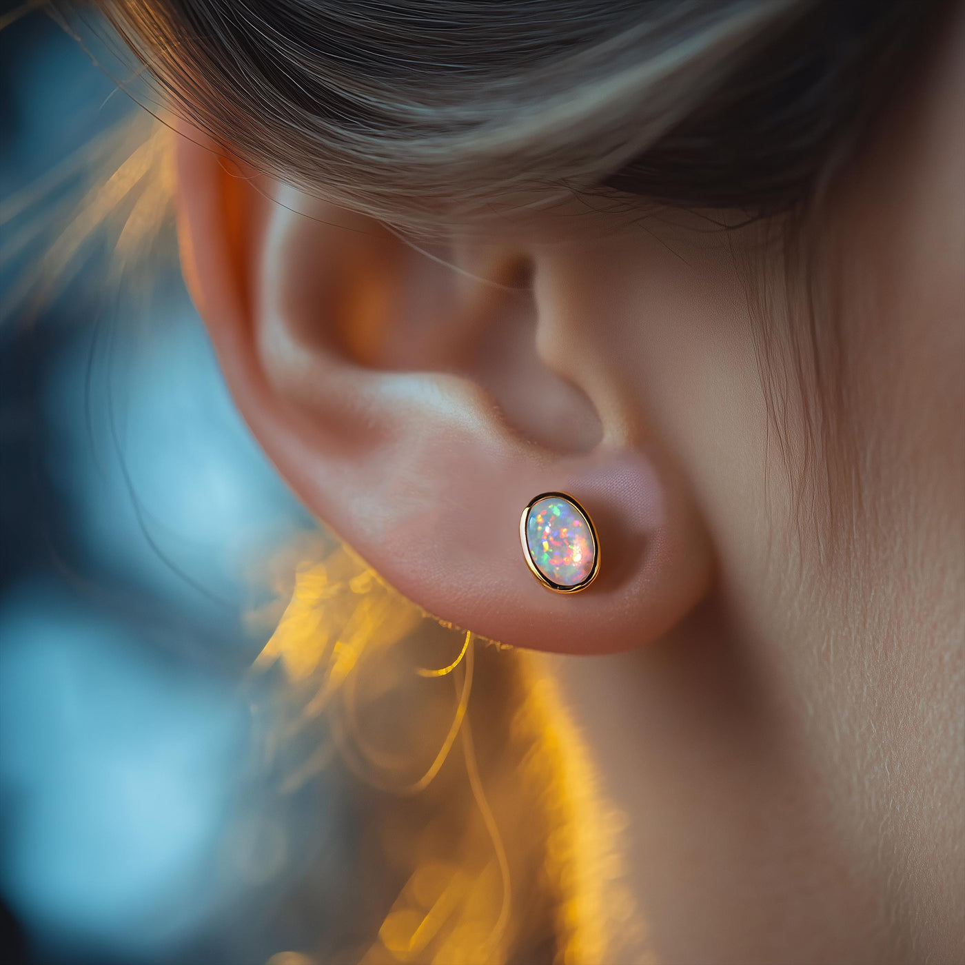 Vintage Oval White Opal Earrings