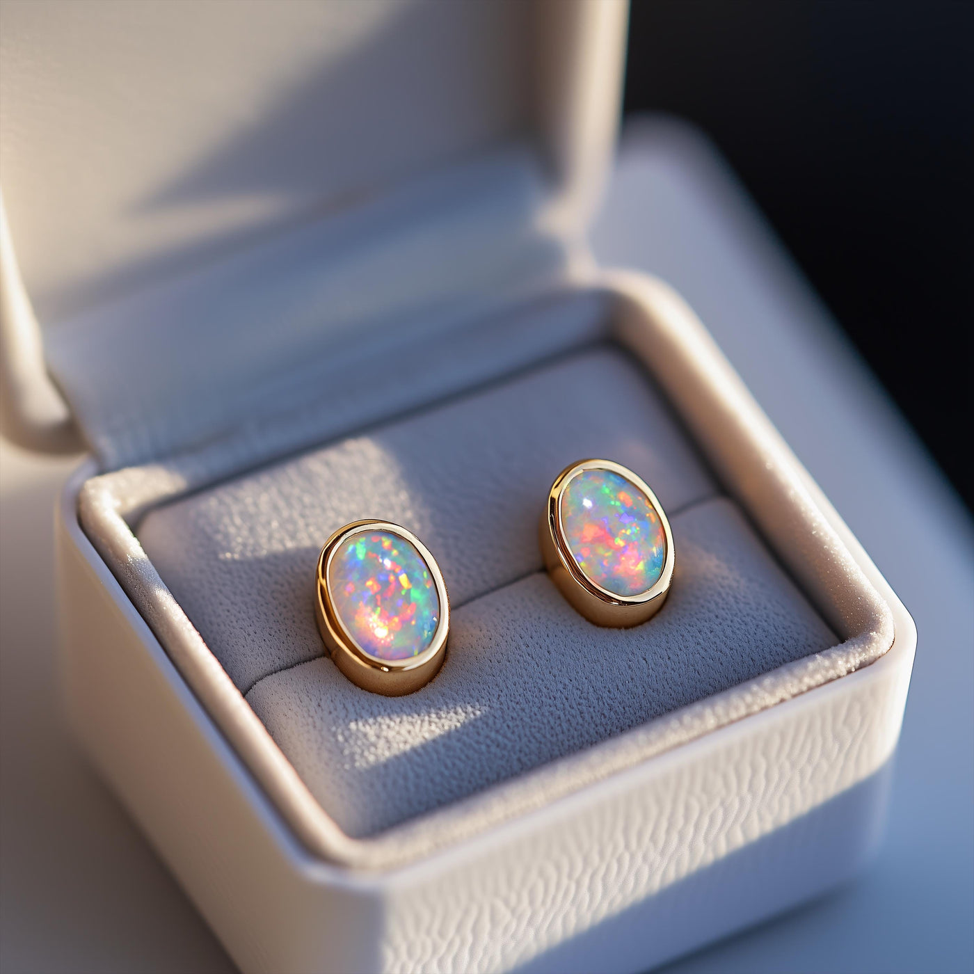 Vintage Oval White Opal Earrings
