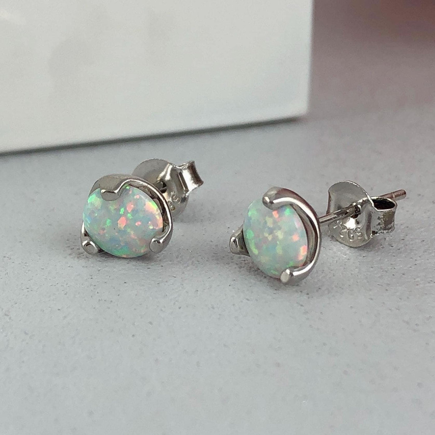 Round Sterling Silver Opal Earrings