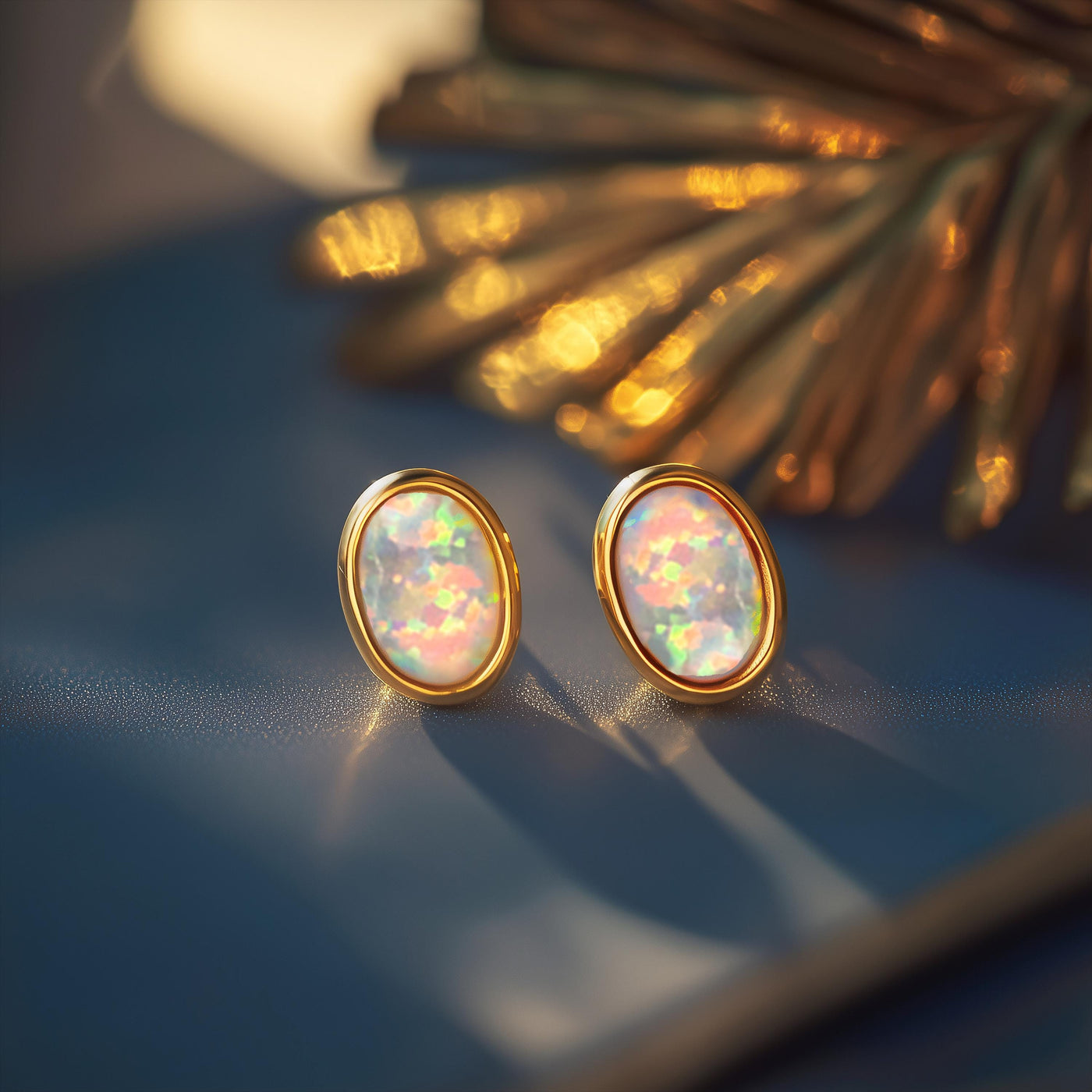 Vintage Oval White Opal Earrings