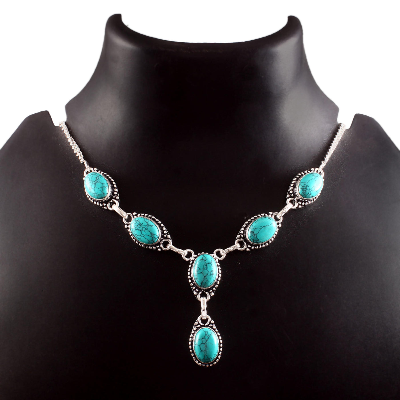 Vintage Turquoise Gemstone Necklace in 925 Sterling Silver
