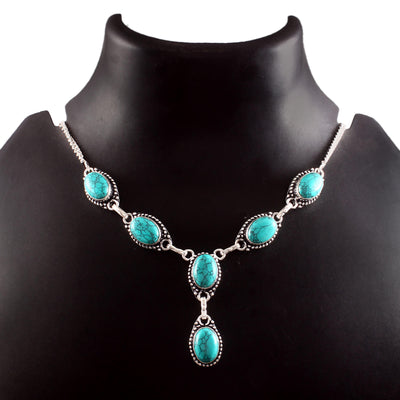 Vintage Turquoise Gemstone Necklace in 925 Sterling Silver