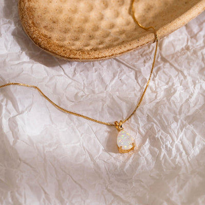 18K Gold Vermeil Teardrop Opal Pendant