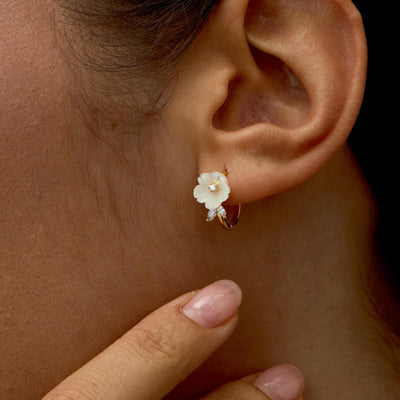 Mother of Pearl Flower Hoop Earrings in Gold