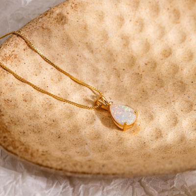18K Gold Vermeil Teardrop Opal Pendant