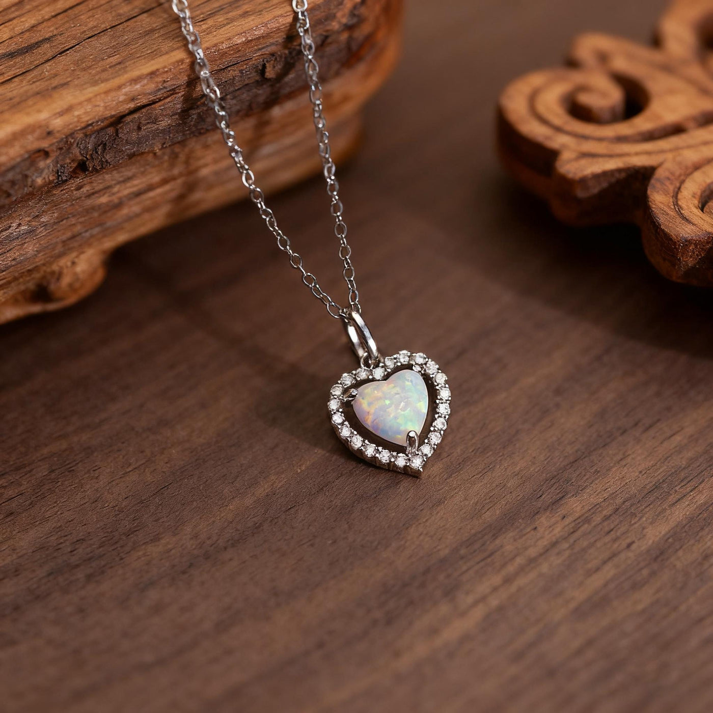 Heart-Shaped Opal Pendant Necklace in 925 Sterling Silver