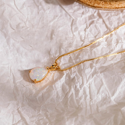 18K Gold Vermeil Teardrop Opal Pendant
