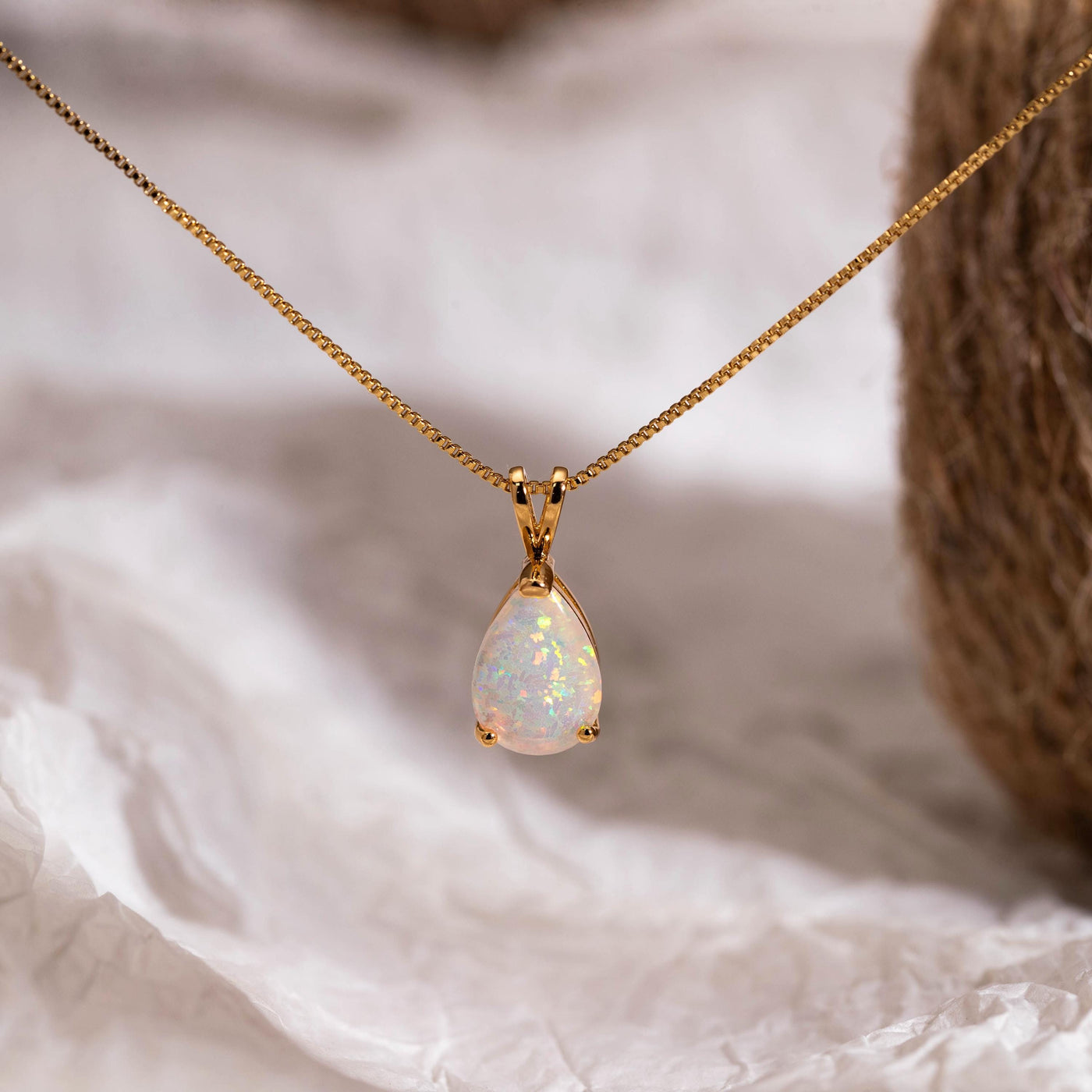 18K Gold Vermeil Teardrop Opal Pendant