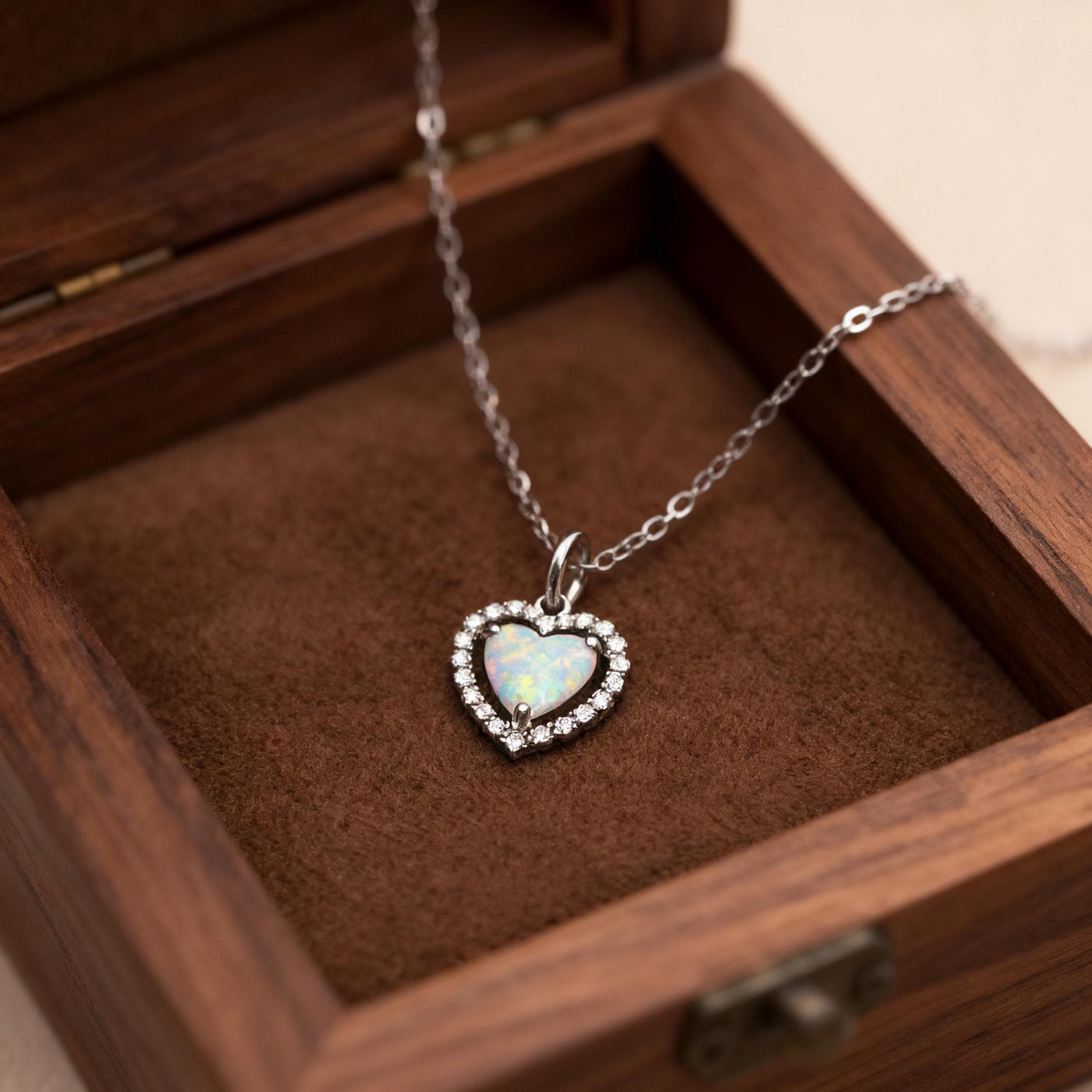 Heart-Shaped Opal Pendant Necklace in 925 Sterling Silver