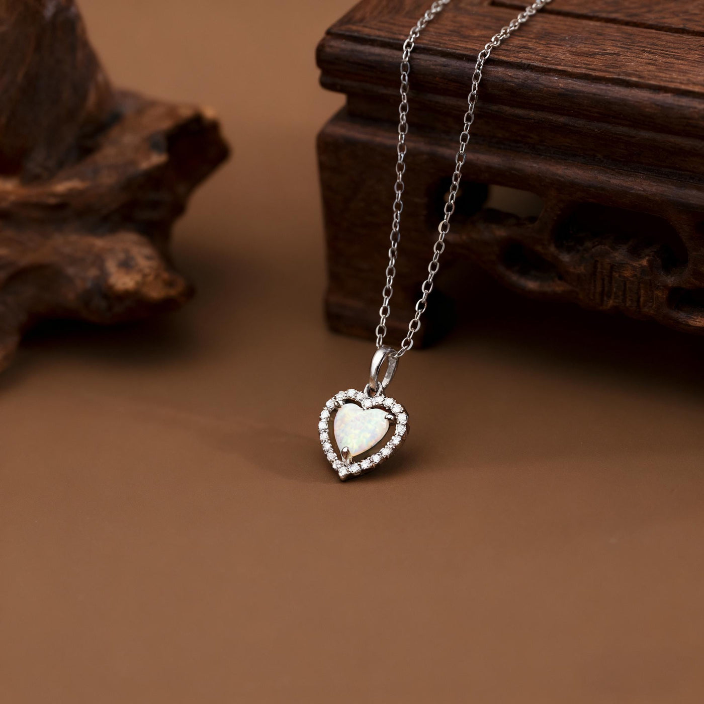 Heart-Shaped Opal Pendant Necklace in 925 Sterling Silver