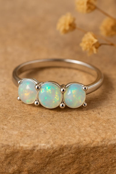 Opal Cluster Ring in 925 Sterling Silver