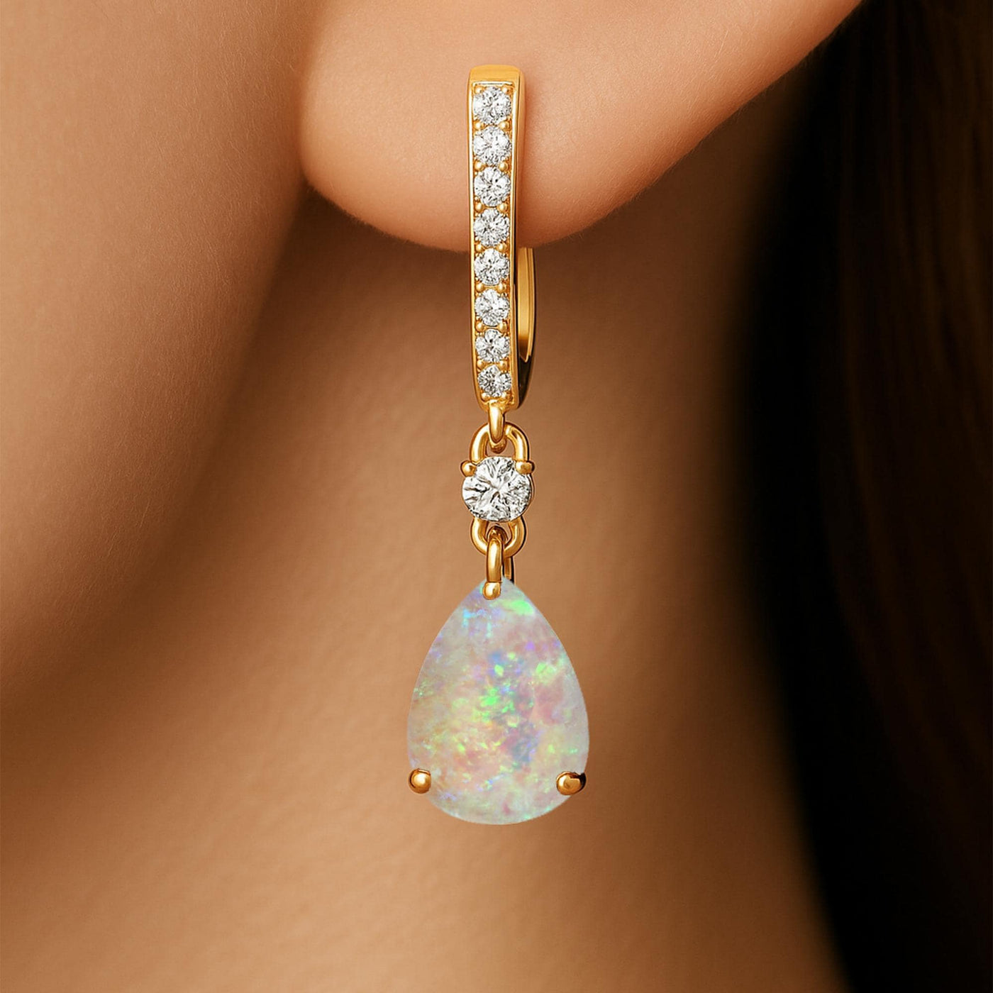 Opal Earrings in 18k gold vermeil and Diamond Accents