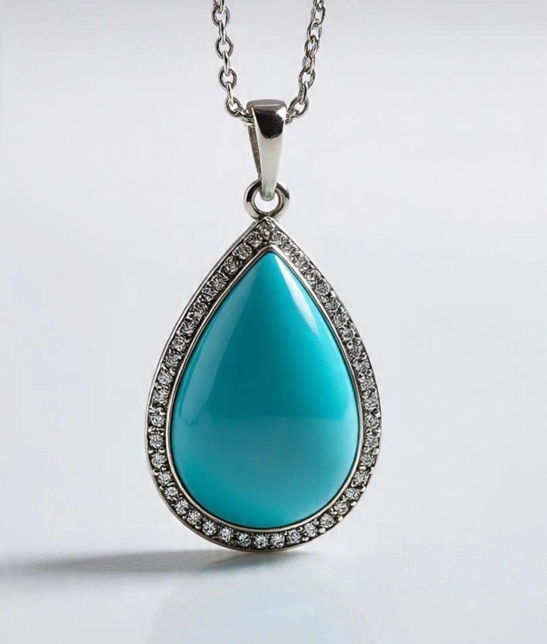 Teardrop Turquoise Pendant in 925 Sterling Silver