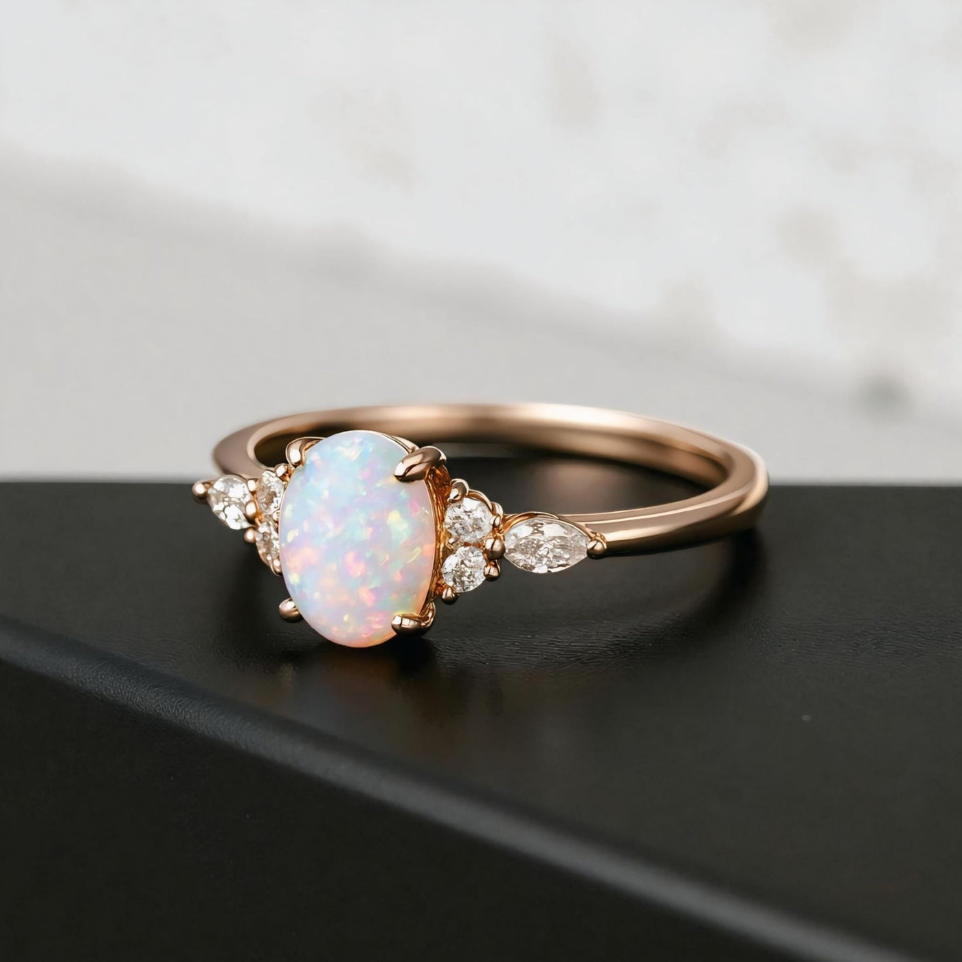 Oval Opal Ring in Solid 18k Gold Vermeil