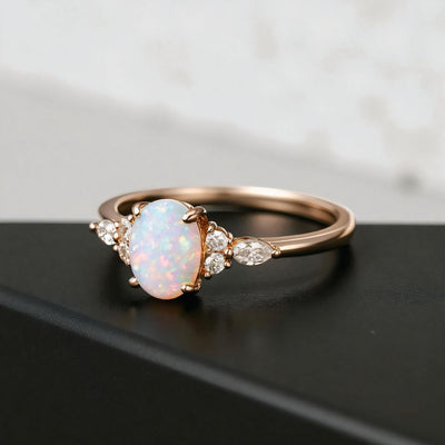 Oval Opal Ring in Solid 18k Gold Vermeil