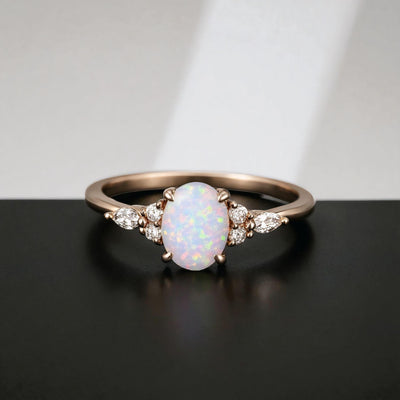 Oval Opal Ring in Solid 18k Gold Vermeil