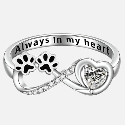 Zirconia Paw Ring with Heart and Infinity Design