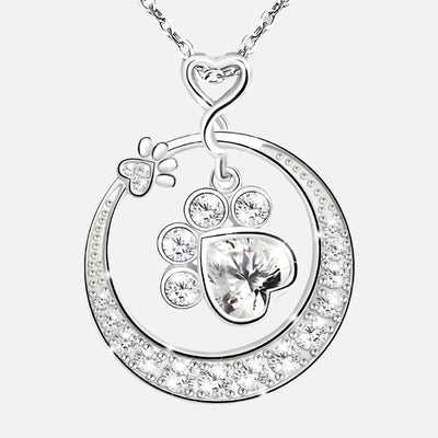 Cute Paw Print Necklace Silver with Cubic Zirconia