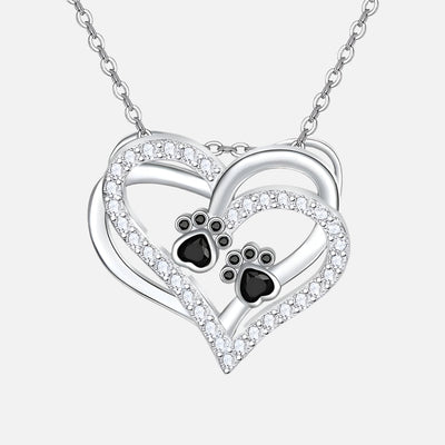 Dog Paw Heart Necklace with Zirconia